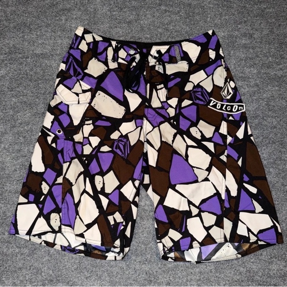 Volcom Men’s Purple Brown Cream Geometric Boardshorts